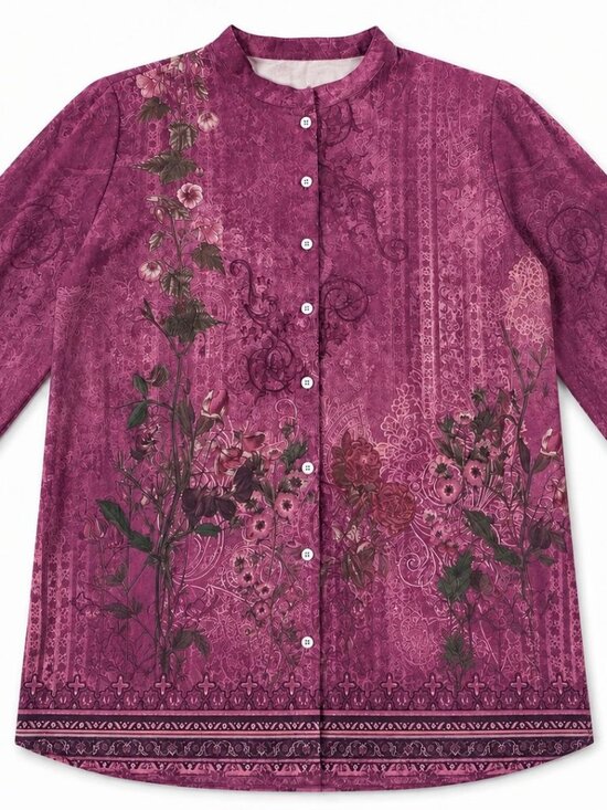 Unbranded Tops - Women’s Mauve Boho Blouse Romantic Floral Button Up Shirt Lightweight Flowing Co
